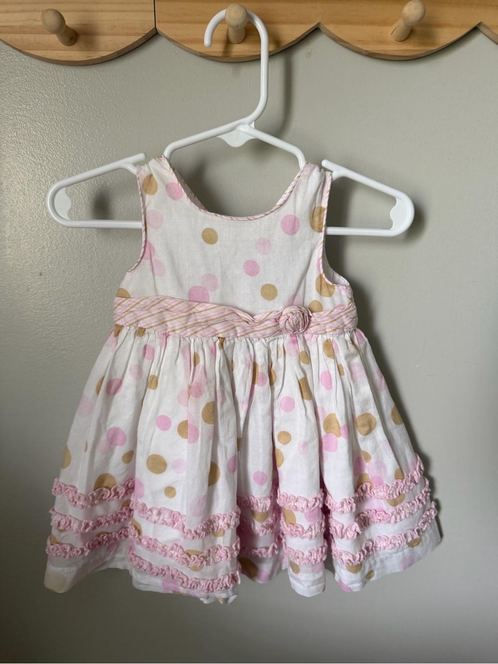 Marmellata Girls 3-6M White Pink Polka Dot Fit & Flare Dress Sleeveless